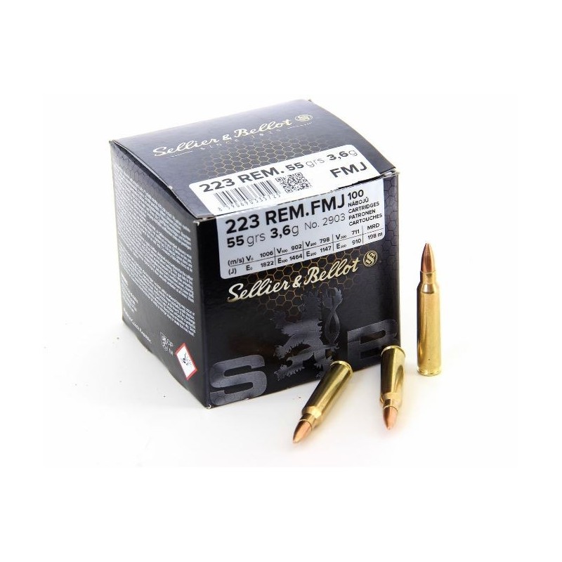 Sellier & Bellot 223 Rem FMJ 55 grs 3.6 g Boite 100 cps
